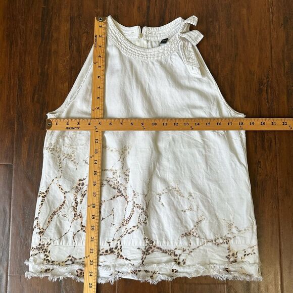 MARC CAIN Top White Animal Print Sleeveless Fringed Cotton Blend - Picture 12 of 12